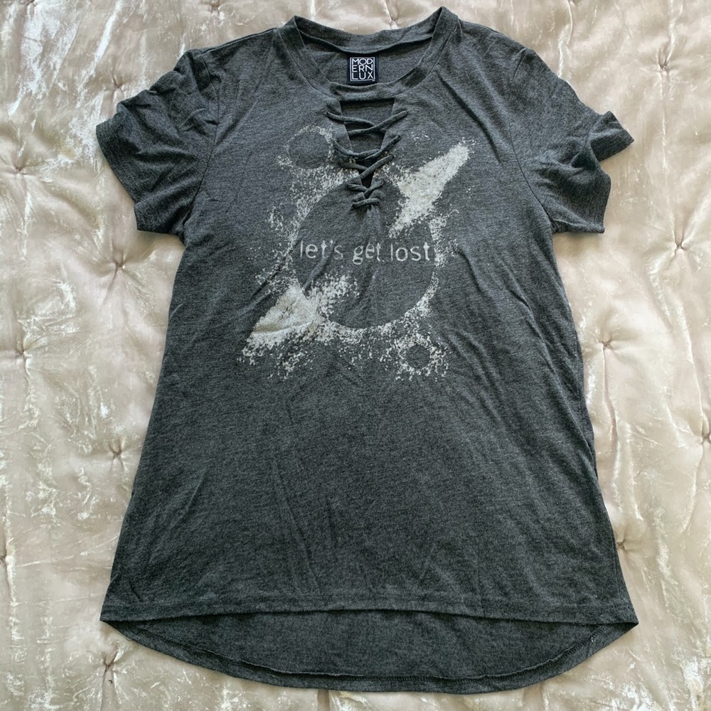 Gray Lace Up Tee Shirt